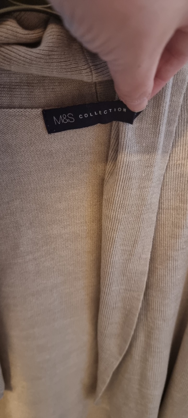 M&S Collection Oatmeal Beige Fine Knit Open Front Cardigan with Zip Details