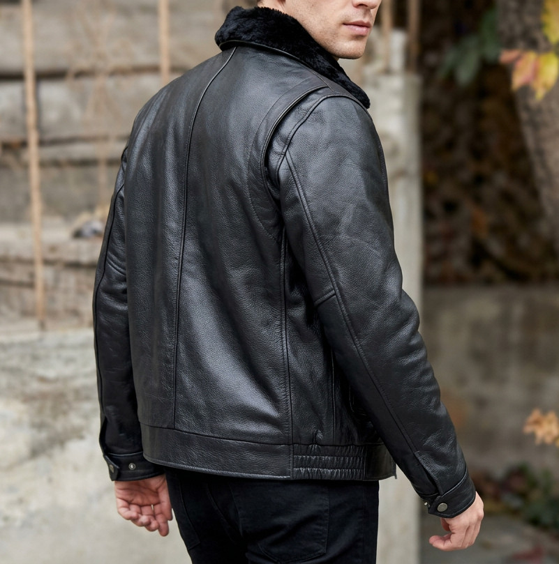 Mens Genuine Cow natural milled leather flight classic style leather jacket