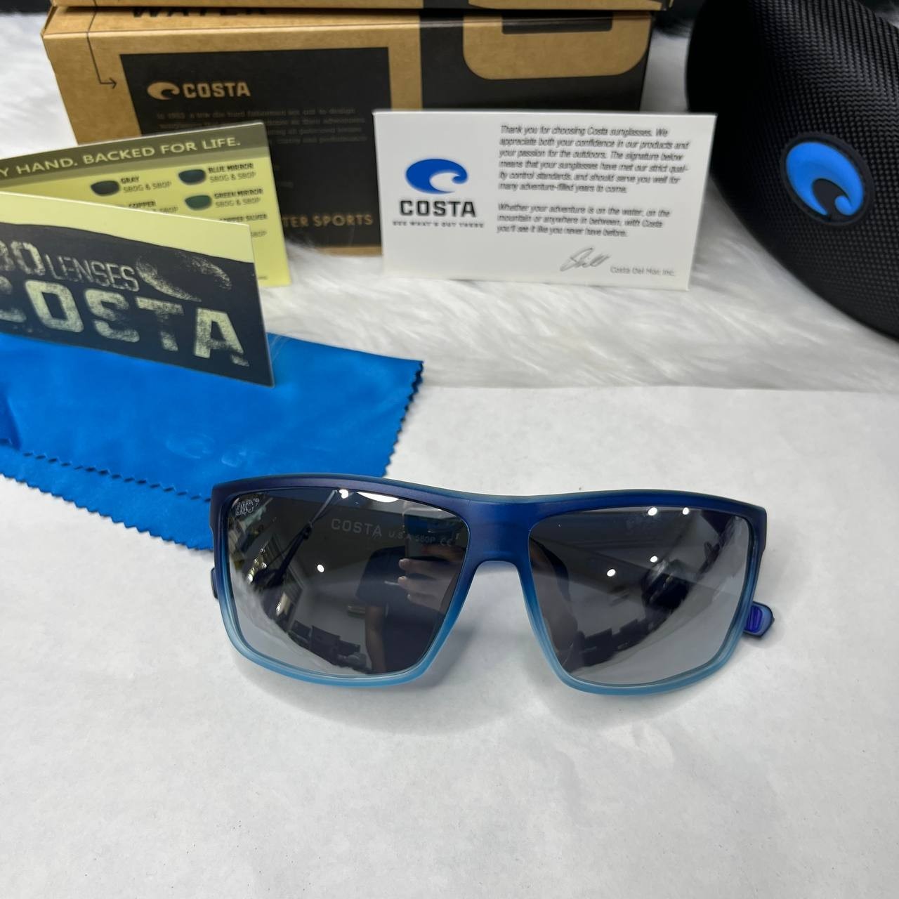Costa Del Mar Sunglasses Matte Blue Gradient Frame Silver Mirror Polarized 580P