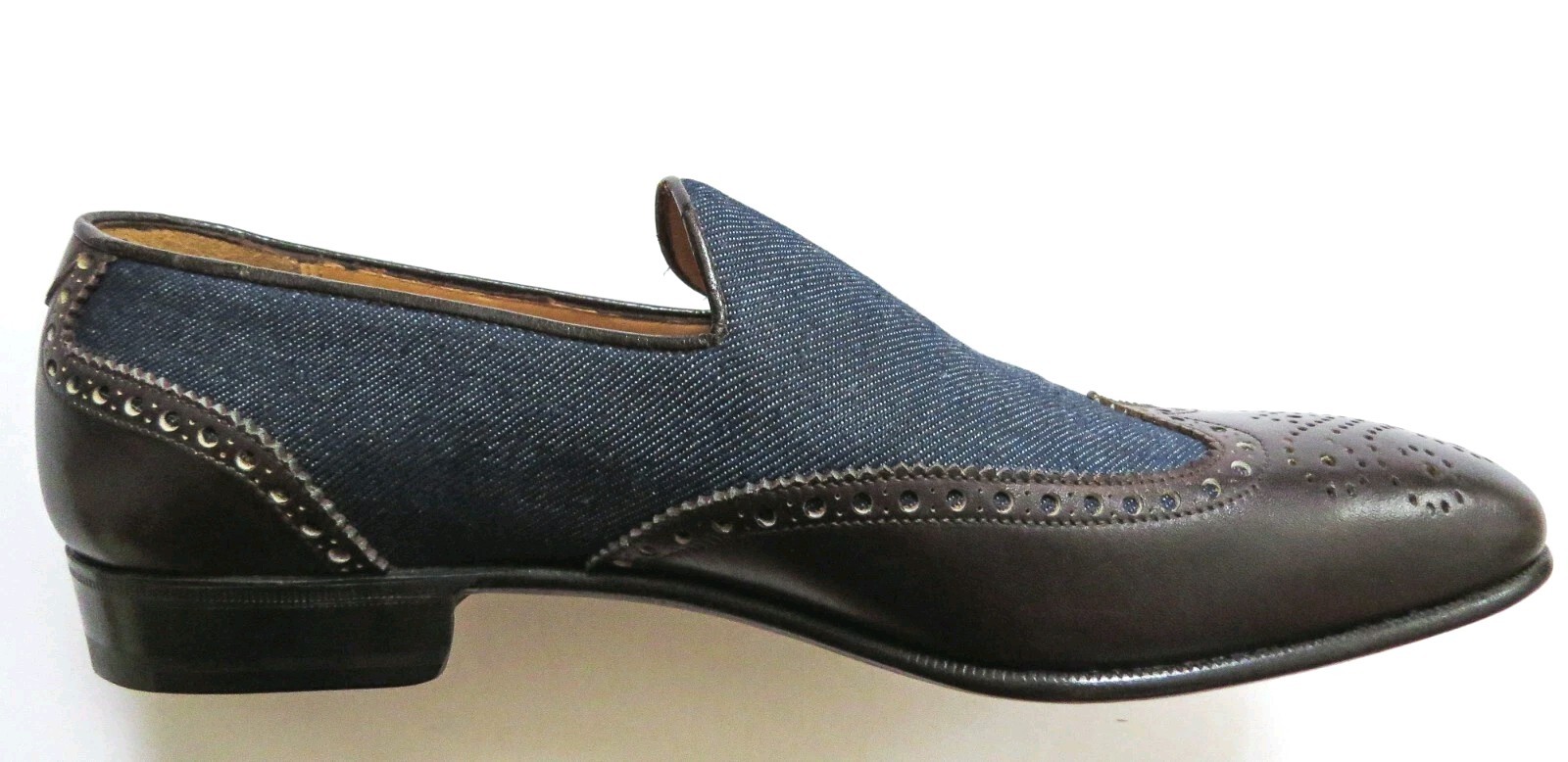 $1225 BRIONI Brogue Wingtip Denim Leather Loafers Shoes 9.5 US 42.5 Euro 8.5 UK