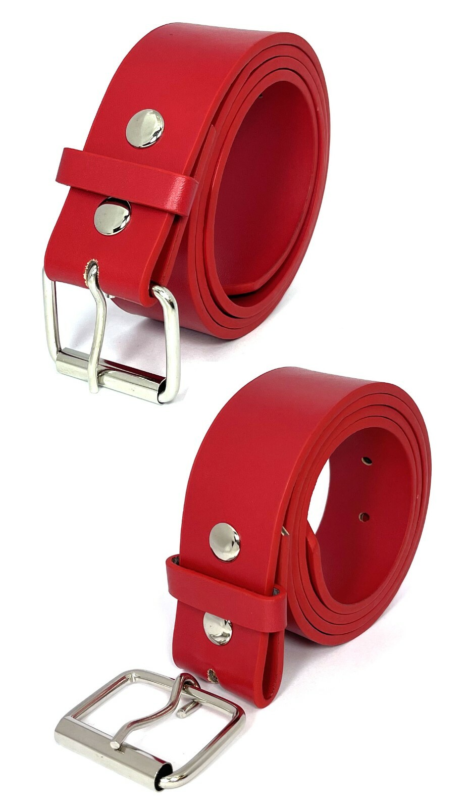 Snap On Red Leather Belt With Removable Silver Buckle – Size M 33″-37″