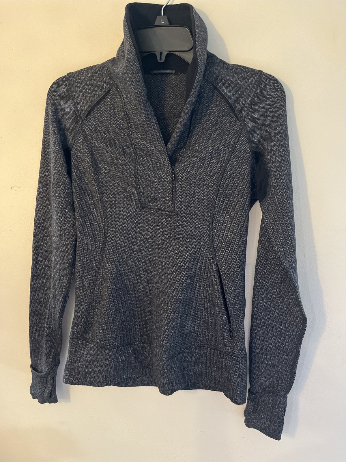 Lululemon READY OR SNOT Pullover 1/4 Zip Black / White Herringbone Jacket Sz 6