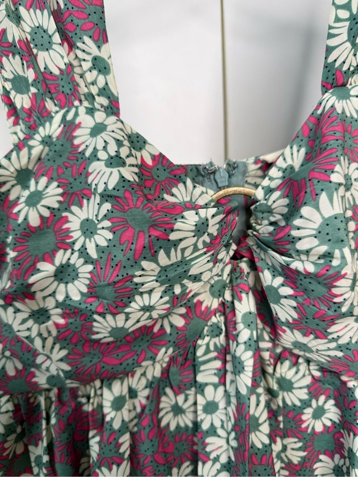 Entro Floral A-Line Mini Sundress in Green, White & Pink