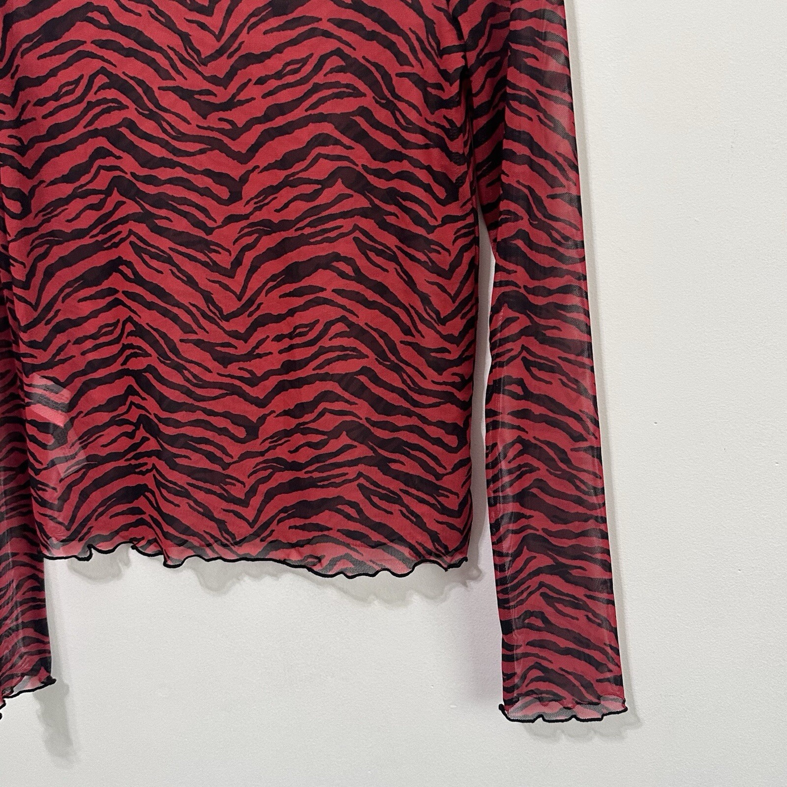 Zara Sheer Red Zebra Top Shirt S Long Sleeve Shirt Cocktail Club Party Concert