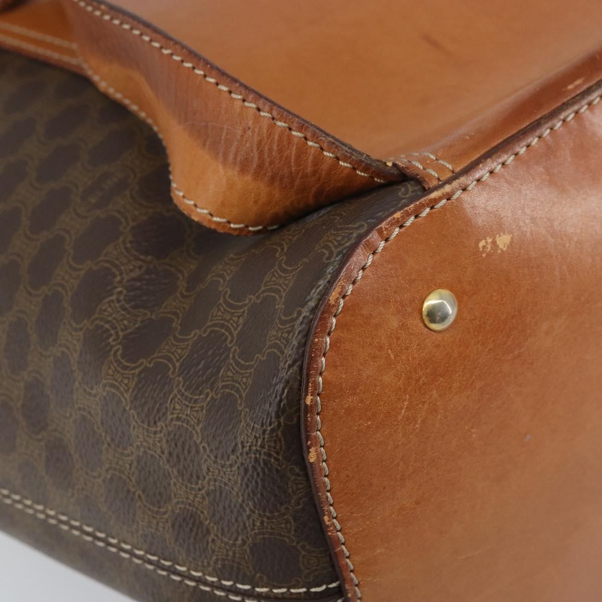 CELINE Macadam Canvas Backpack PVC Leather Brown Gold Auth 169840