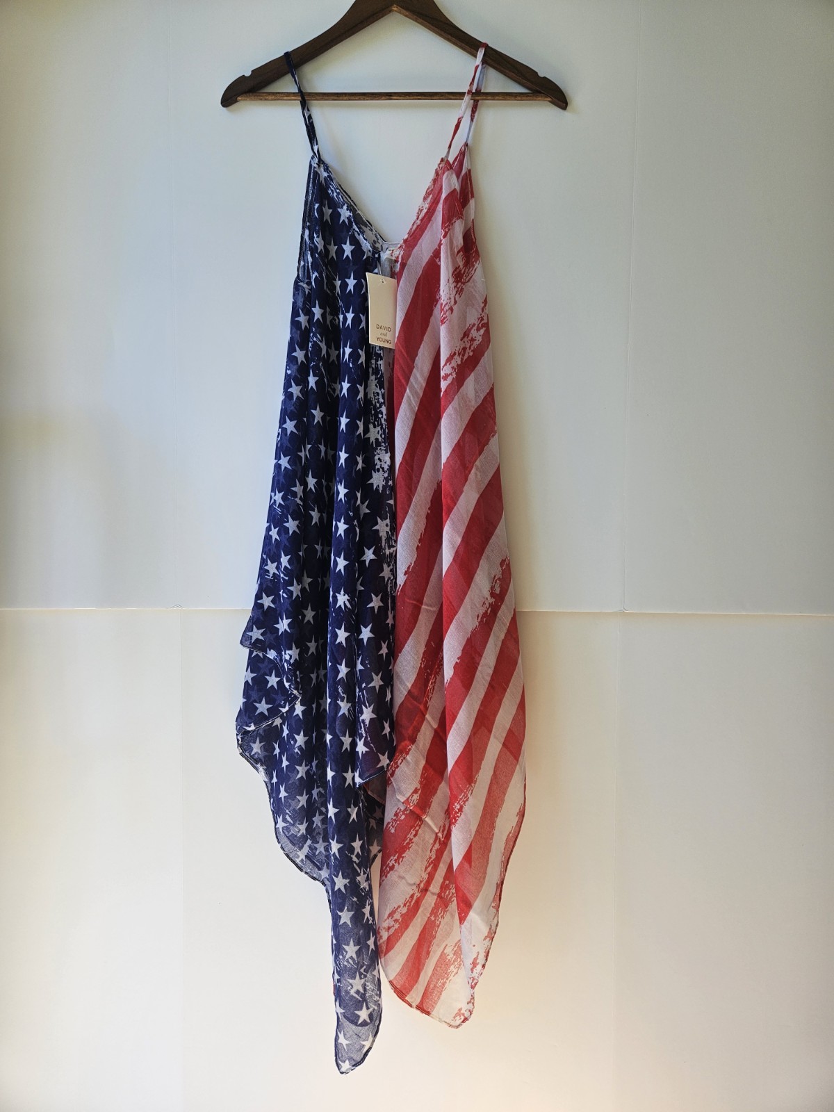 David & Young American Flag Cover Up One Size Patriotic Sheer Festival Beach Wra