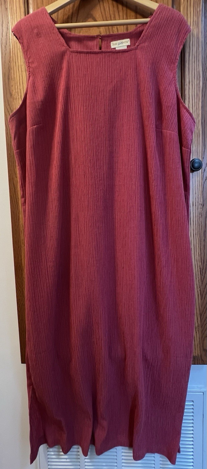 TRAVELSMITH, Red Crinkle Knit Maxi Tank Dress Square Neck, New w/o tags, 2X.