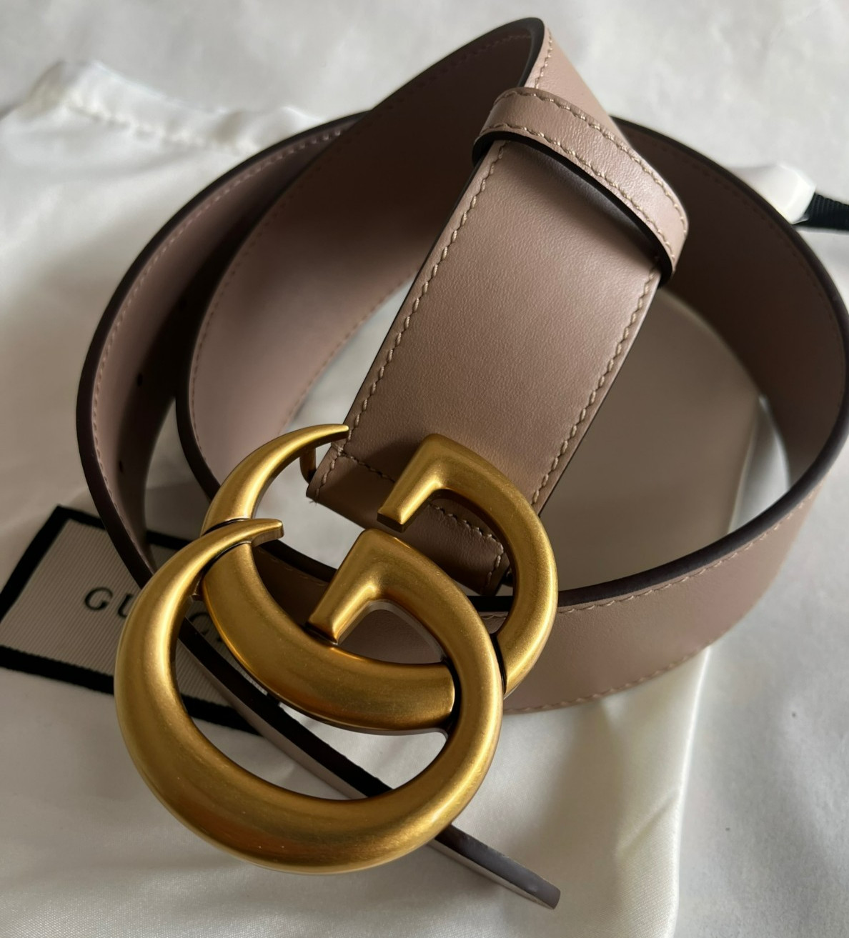 Gucci GG Buckle Women’s Dusty Pink Marmont Leather Belt size 80 cm Fits 26-28 W