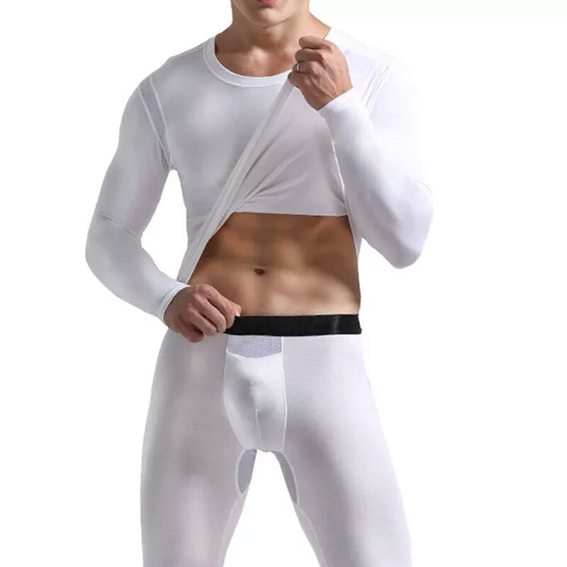 Men Thermal Underwear Set Long Sleeve Modal Pajamas Set Long Johns Top & Bottom