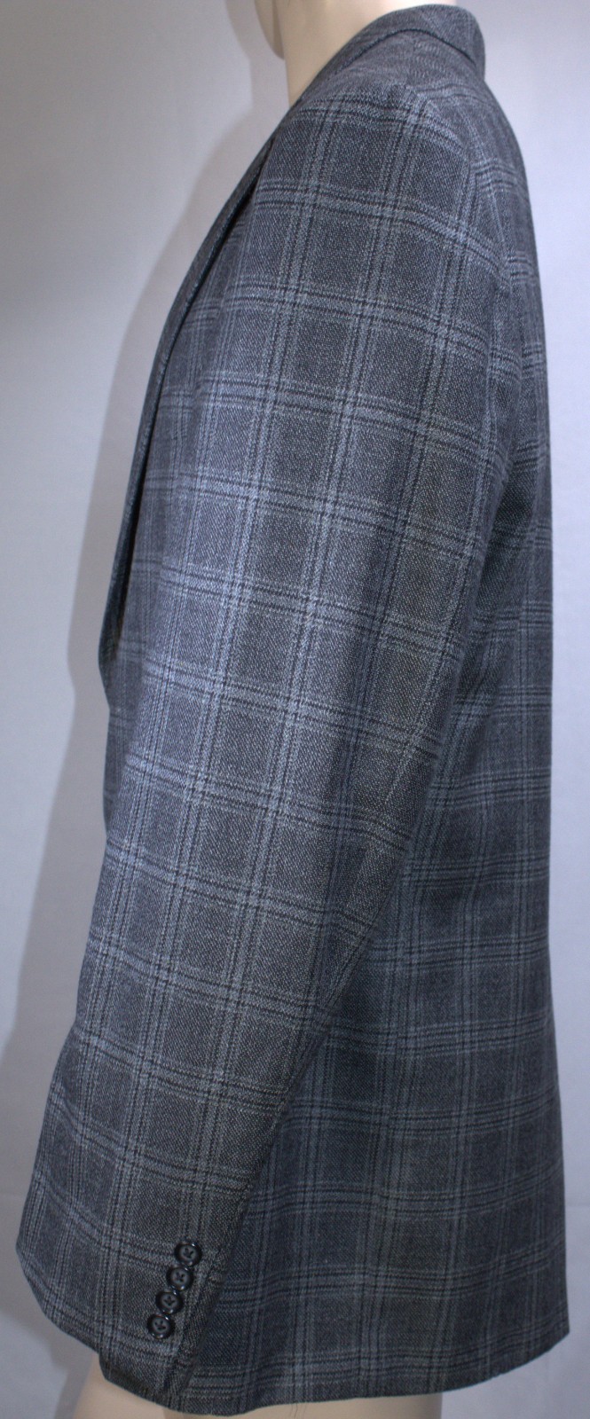 Hickey Freeman Blazer Mens 48R Charcoal Plaid Silk Worsted Wool 2 Button 1 Vent