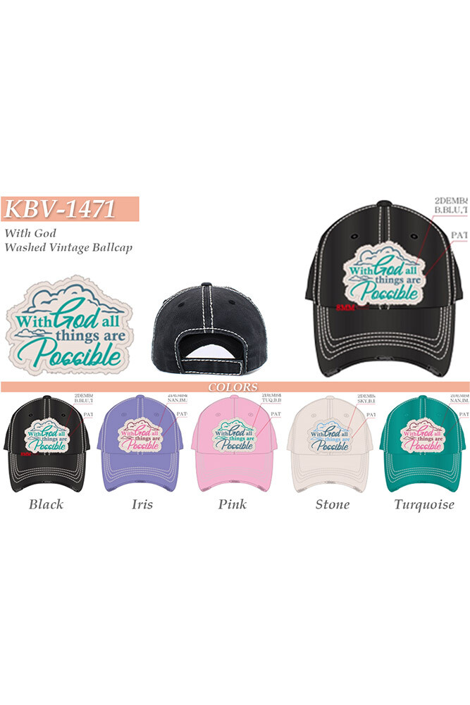 KBETHOS Women With God All Things Are Possible Distressed Cotton Baseball Cap