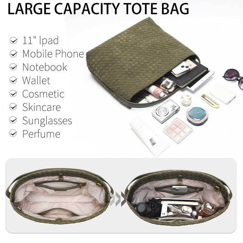 Women Woven Suede Shoulder Bag Hobo Bag Tote Elegant Handbag for Work Travel