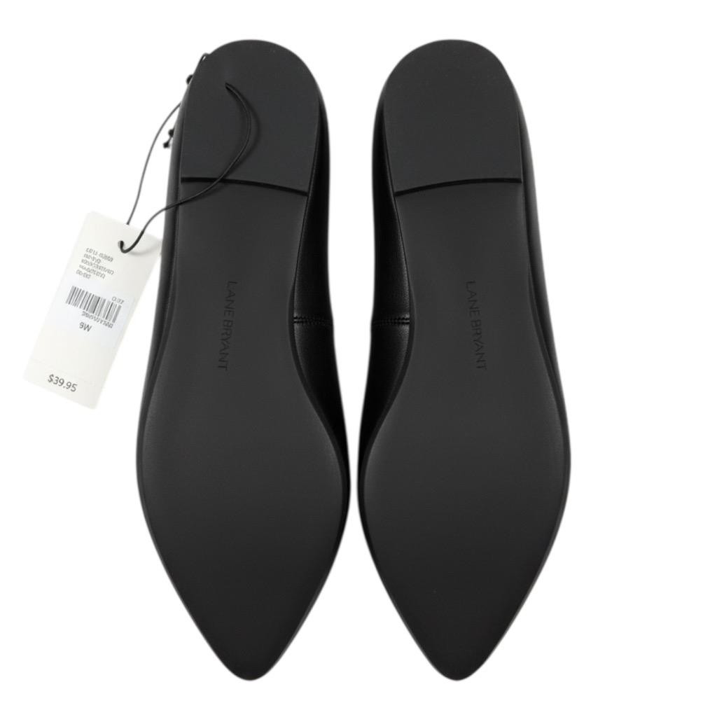 NWT Lane Bryant Black Pointed Toe Flats Size 9W Wide Fit Comfort Work Shoes