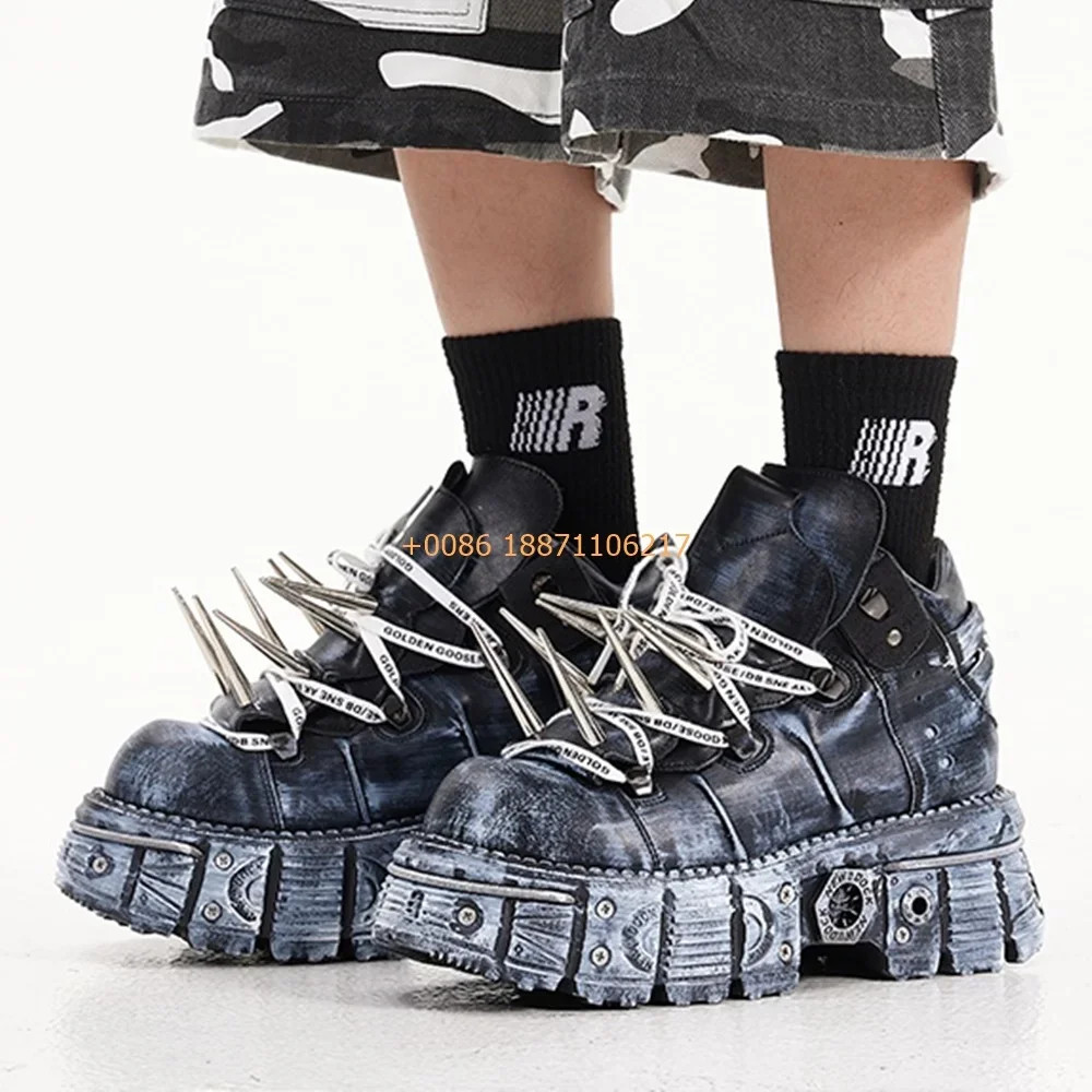Men Platform Spiked Rivet Punk Motorcycle Boots Fashion Sports Rock Street Shoes