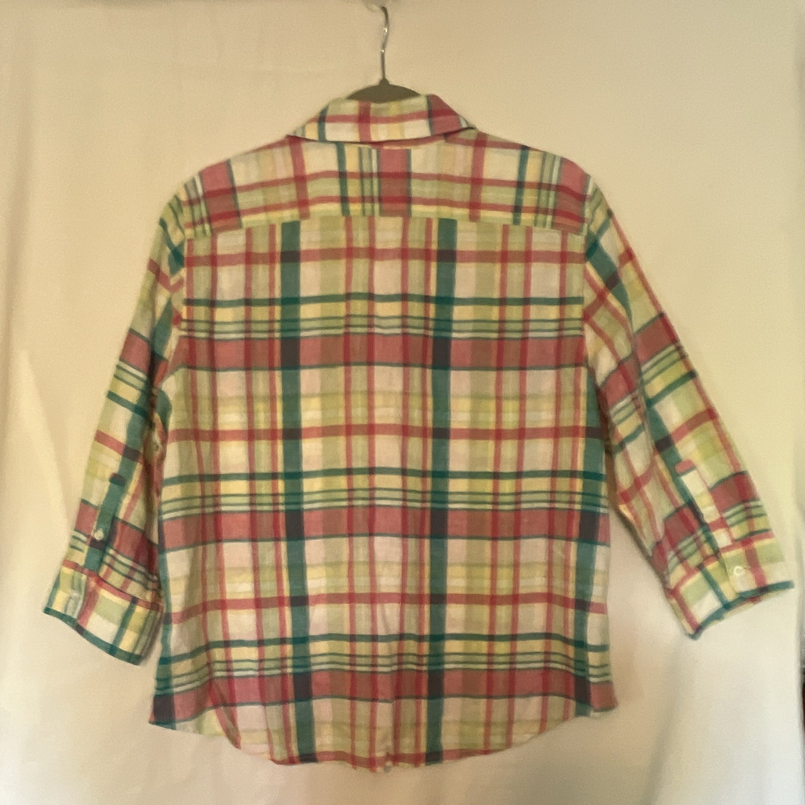 Chaps womans XL Plaid 3/4 Sleeve Button-Up Shirt Pockets Woven Cotton Multi