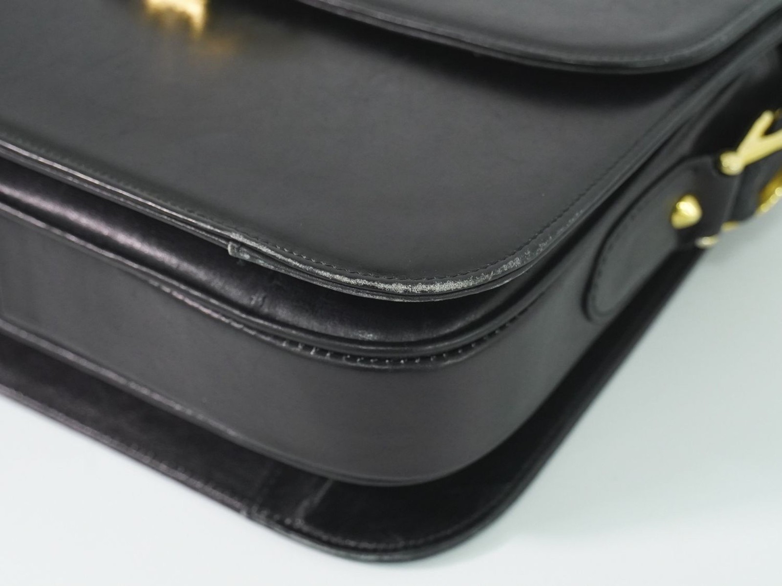 CELINE Horse Carriage Hardware Leather Shoulder Bag Black Gold