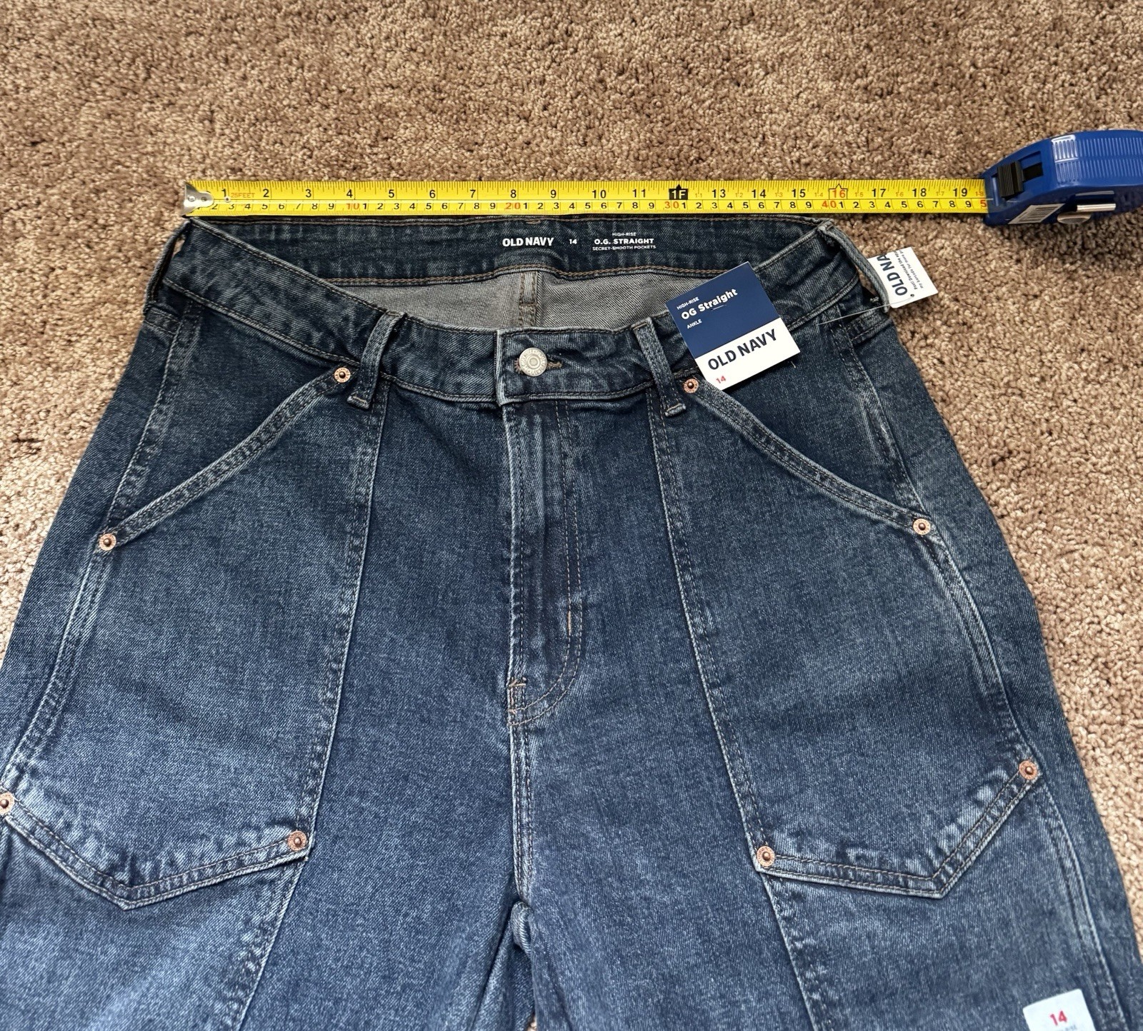 NWT Old Navy Womens High Rise Straight Jeans Sz14 Dark Wash. Utility with Seams