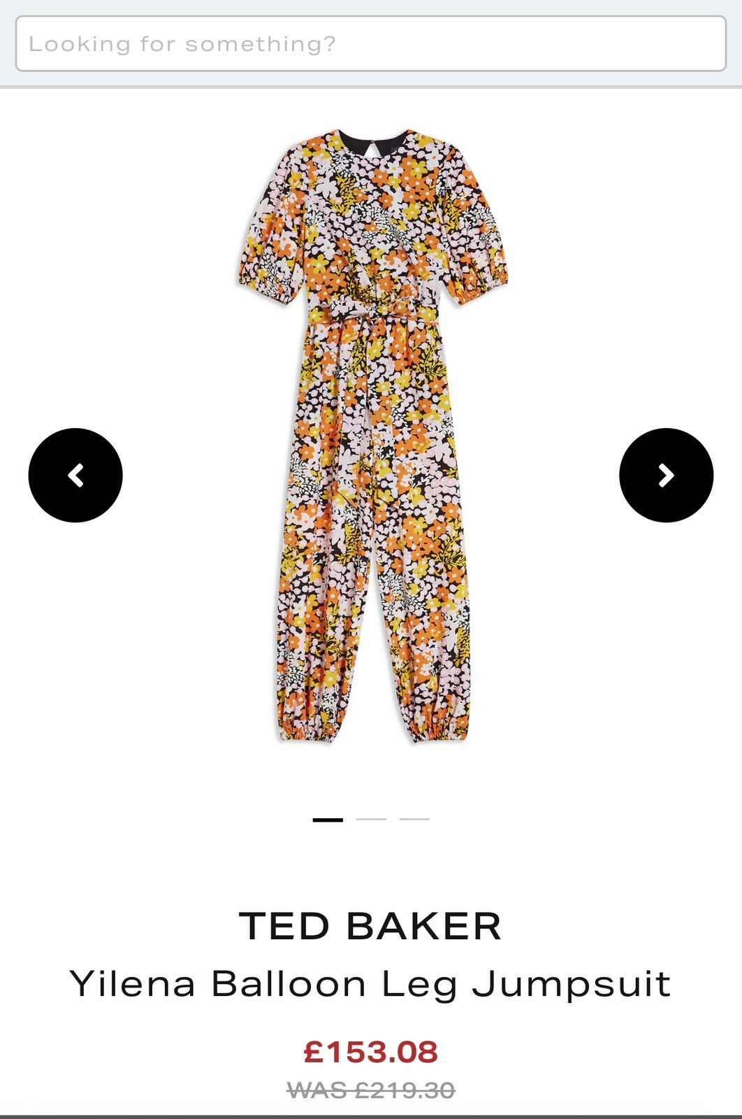 £220 TED BAKER YILENA BALLOON LEG JUMPSUIT WITH OPEN BACK YELLOW/MULTI Sz 0 6 8