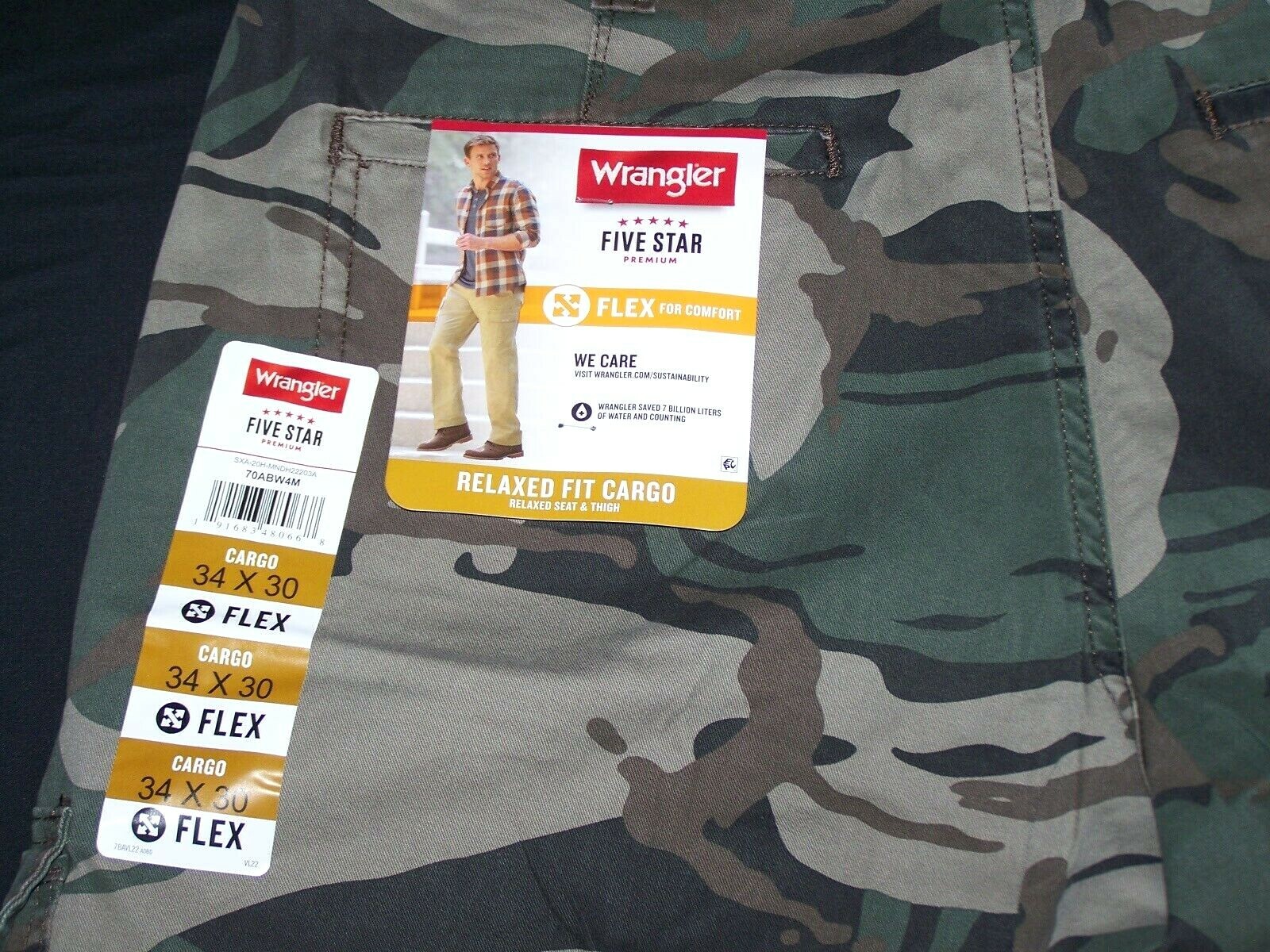 Men’s Wrangler Flex Cargo Pants Relaxed Fit w/ Tech Pocket CHOOSE COLOR & SIZE