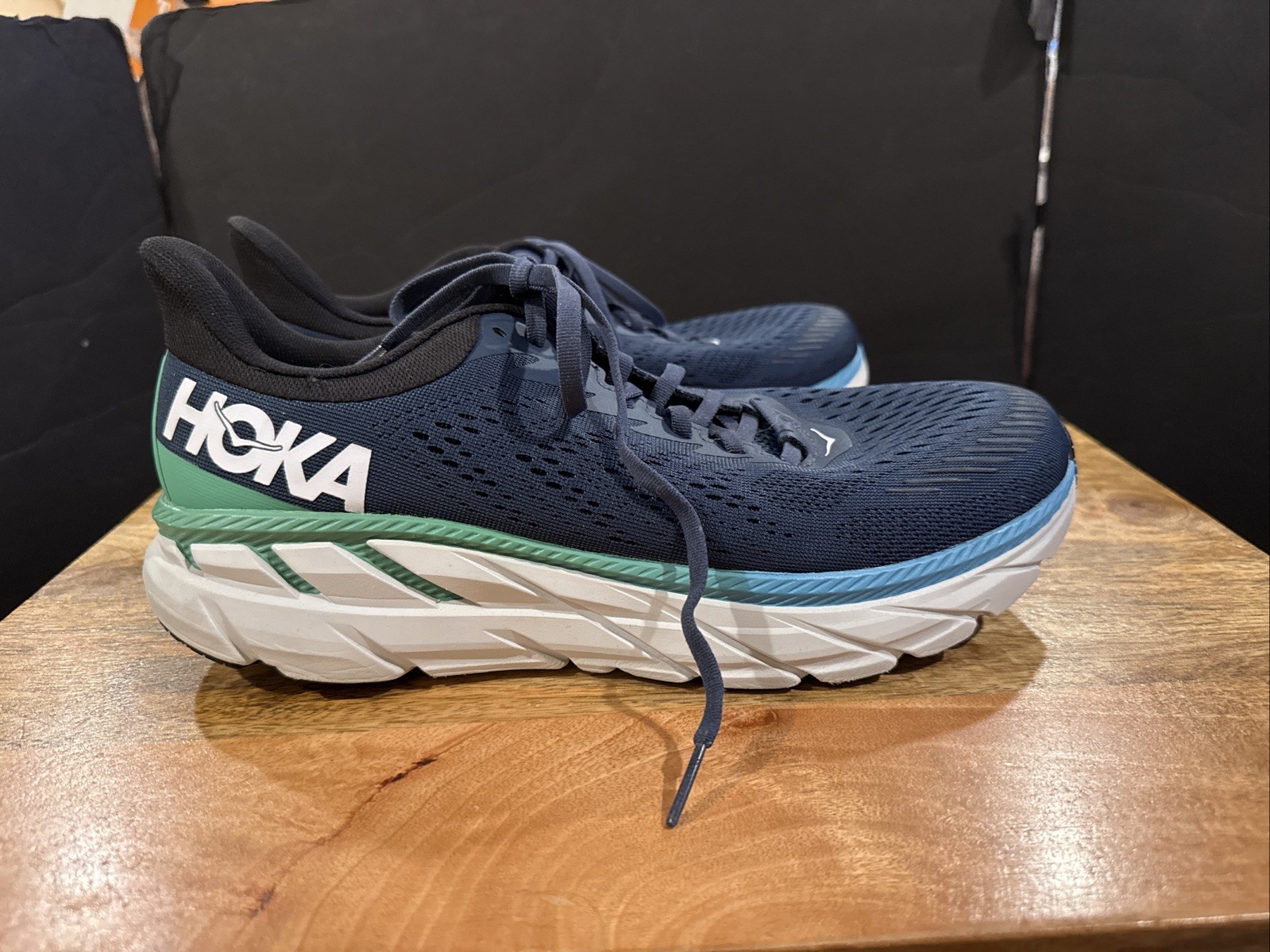 Hoka One One Clifton 7 Men’s Running Shoes Moonlit Ocean/Green Size 10.5 Blue