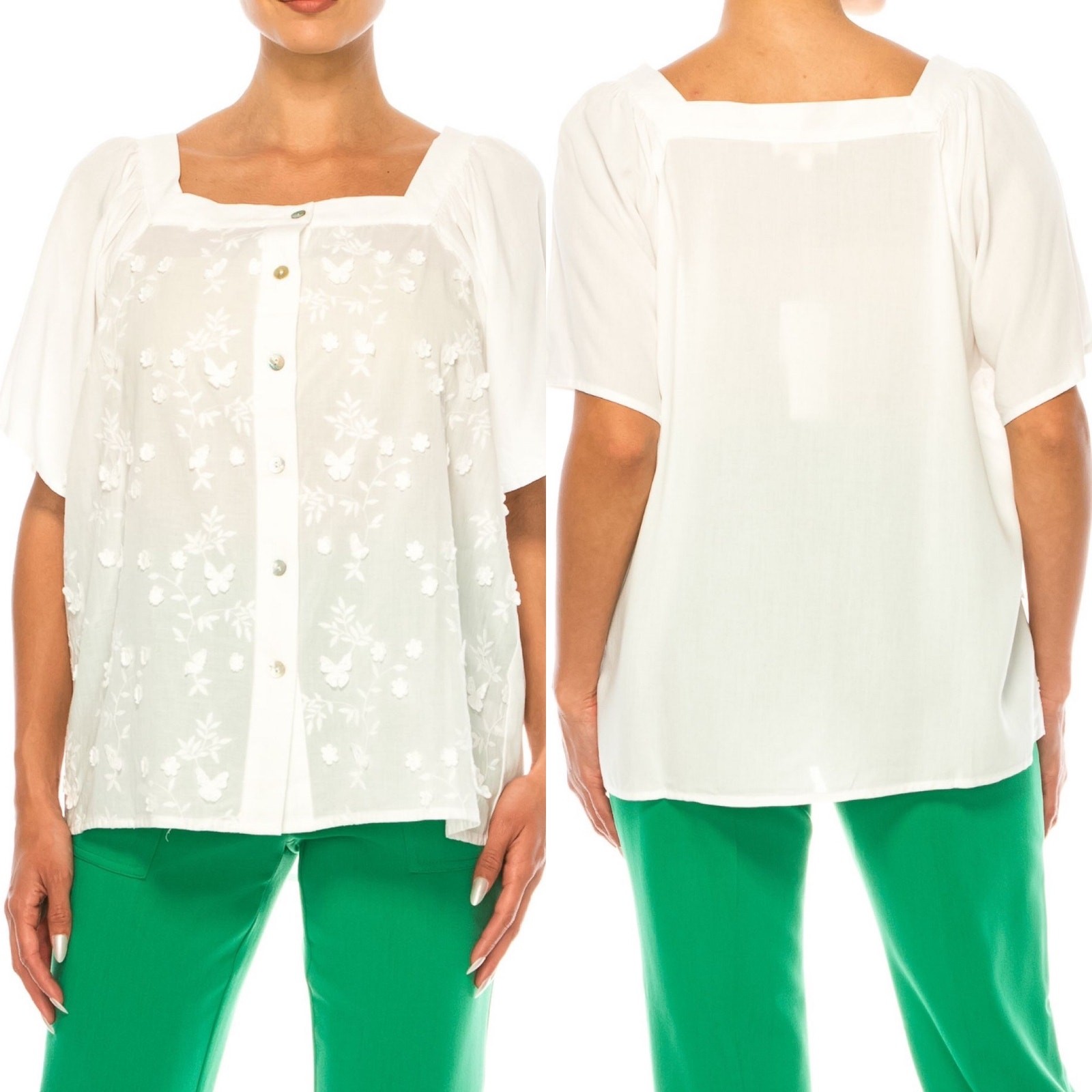 NEW NWT Grand & Greene Butterfly & Floral Applique White Top Size Large Fairy