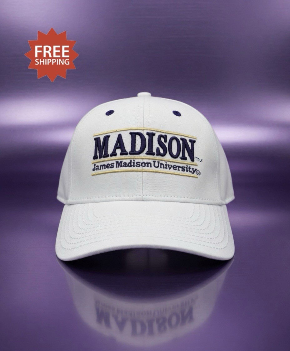 JMU James Madison University Split Bar Logo White SnapBack Hat Cap – by The Game