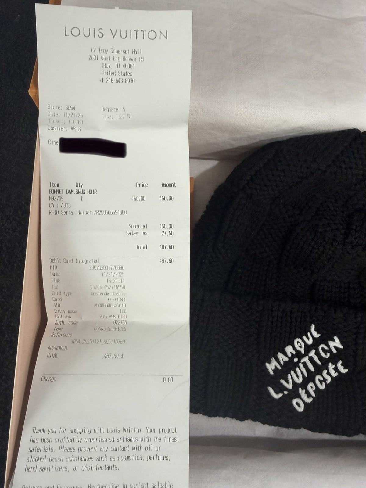 Louis Vuitton Damier Snug Beanie Black Embroidered Box And Receipts Included