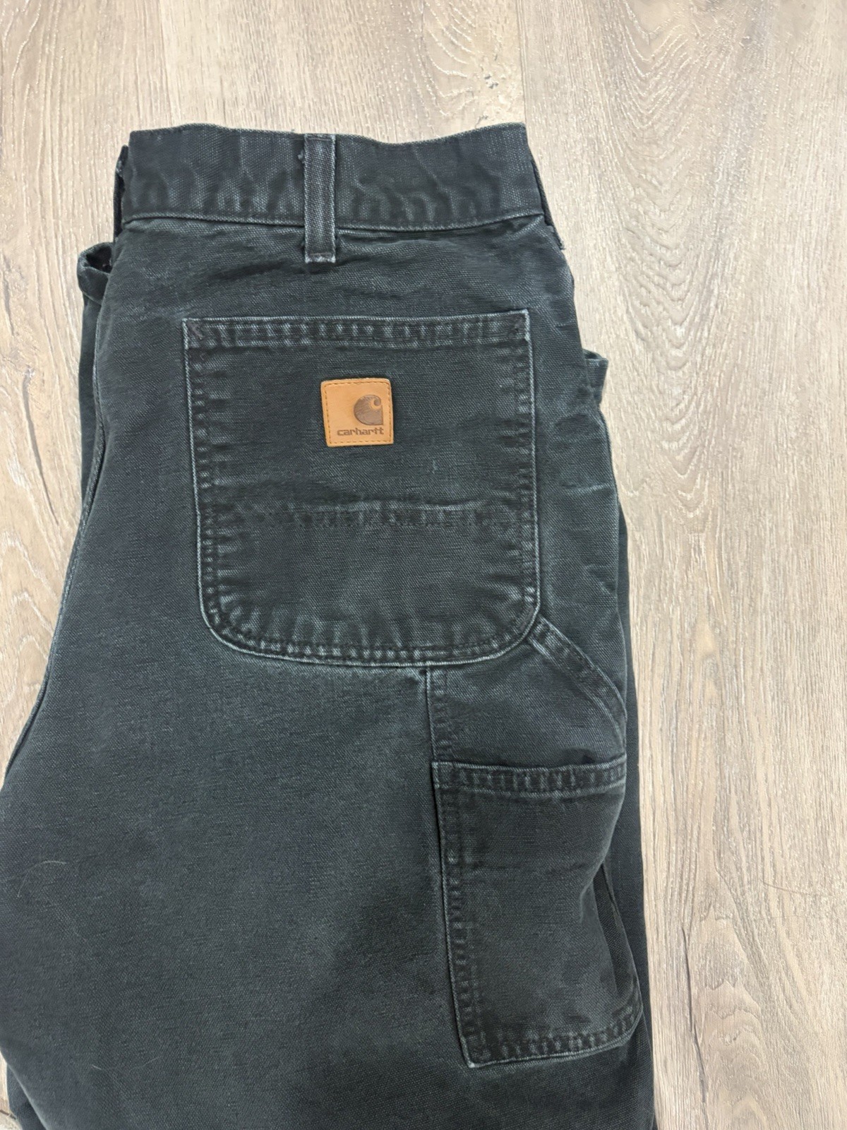 Vintage Carhartt Men’s Faded Black Canvas Carpenter Pants Loose Fit Leg Logo 36