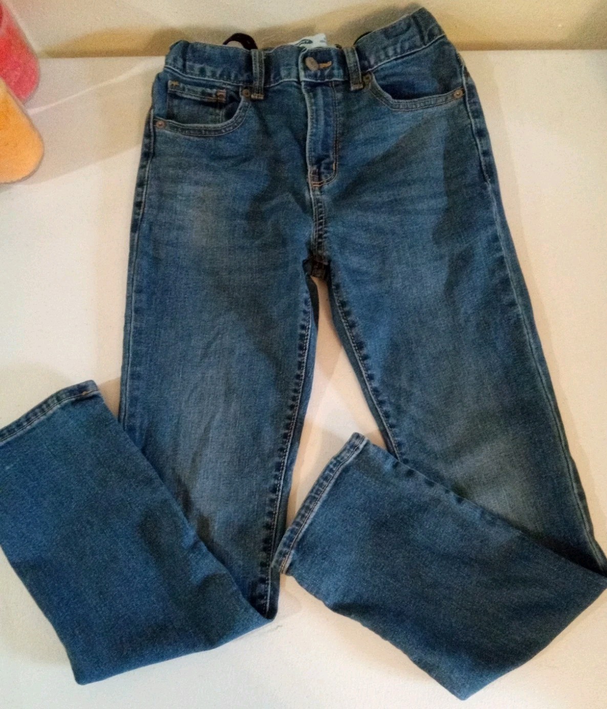 EUC Old Navy Kids Blue Jeans Boys Denim Pants Size 12 Button Zip Fly Skinny Flex