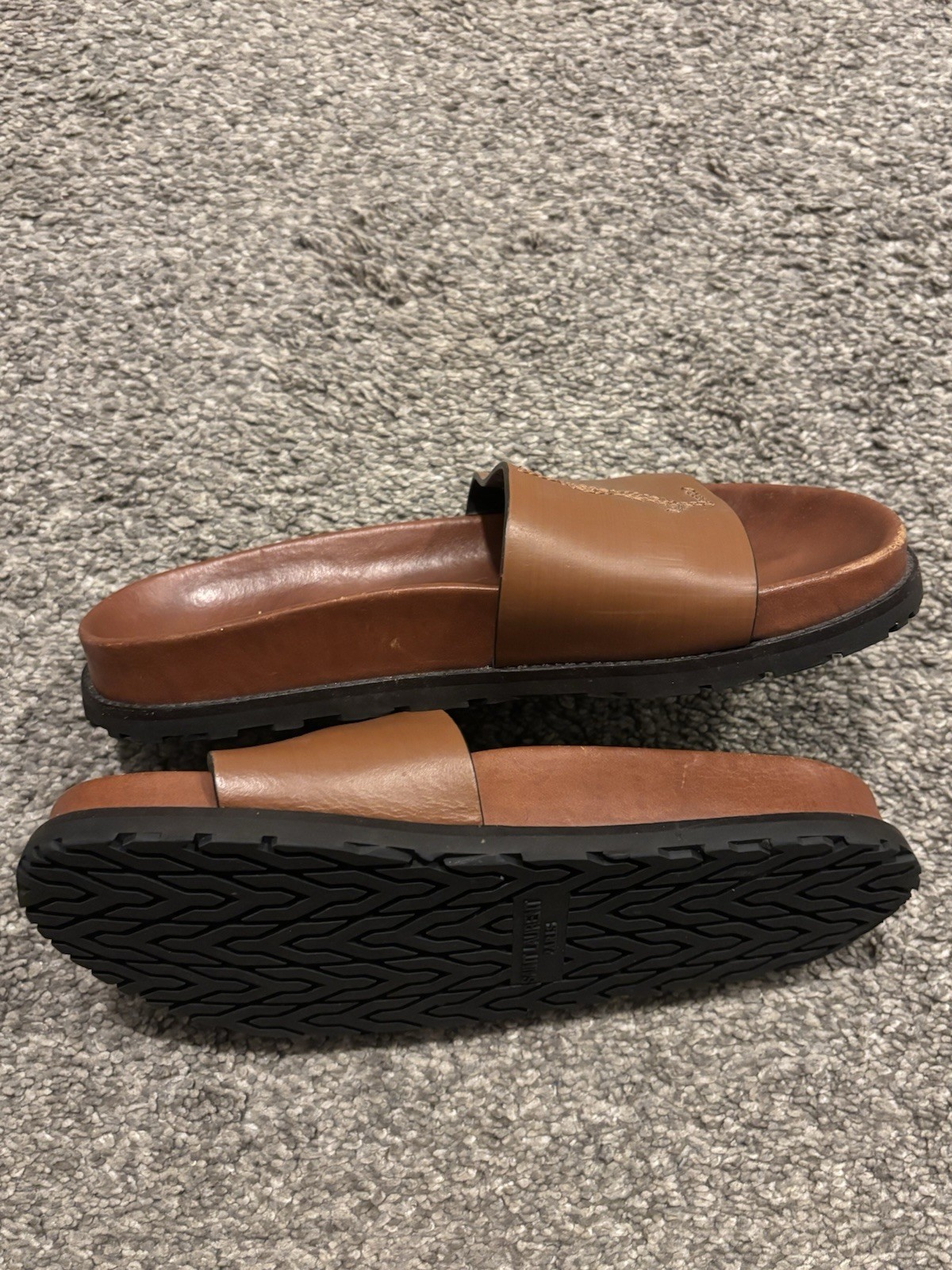 Yves Saint Laurent Joan YSL Monogram Leather Slide Sandal Women Size 35 US 5