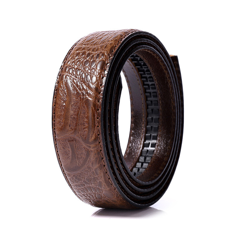 Cowhide Genuine Real Leather Automatic Ratchet Belt Strap No Buckle Waistband