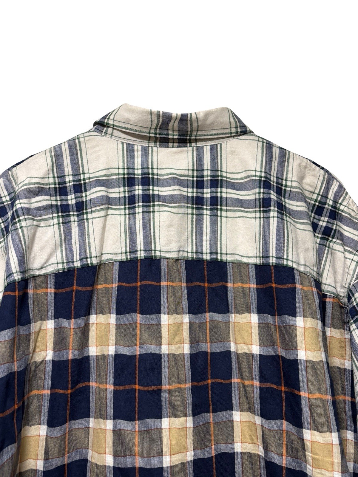 LOEWE Casual Patchwork Shirt Size 43 Beige Leather Pocket Logo Romanian Made