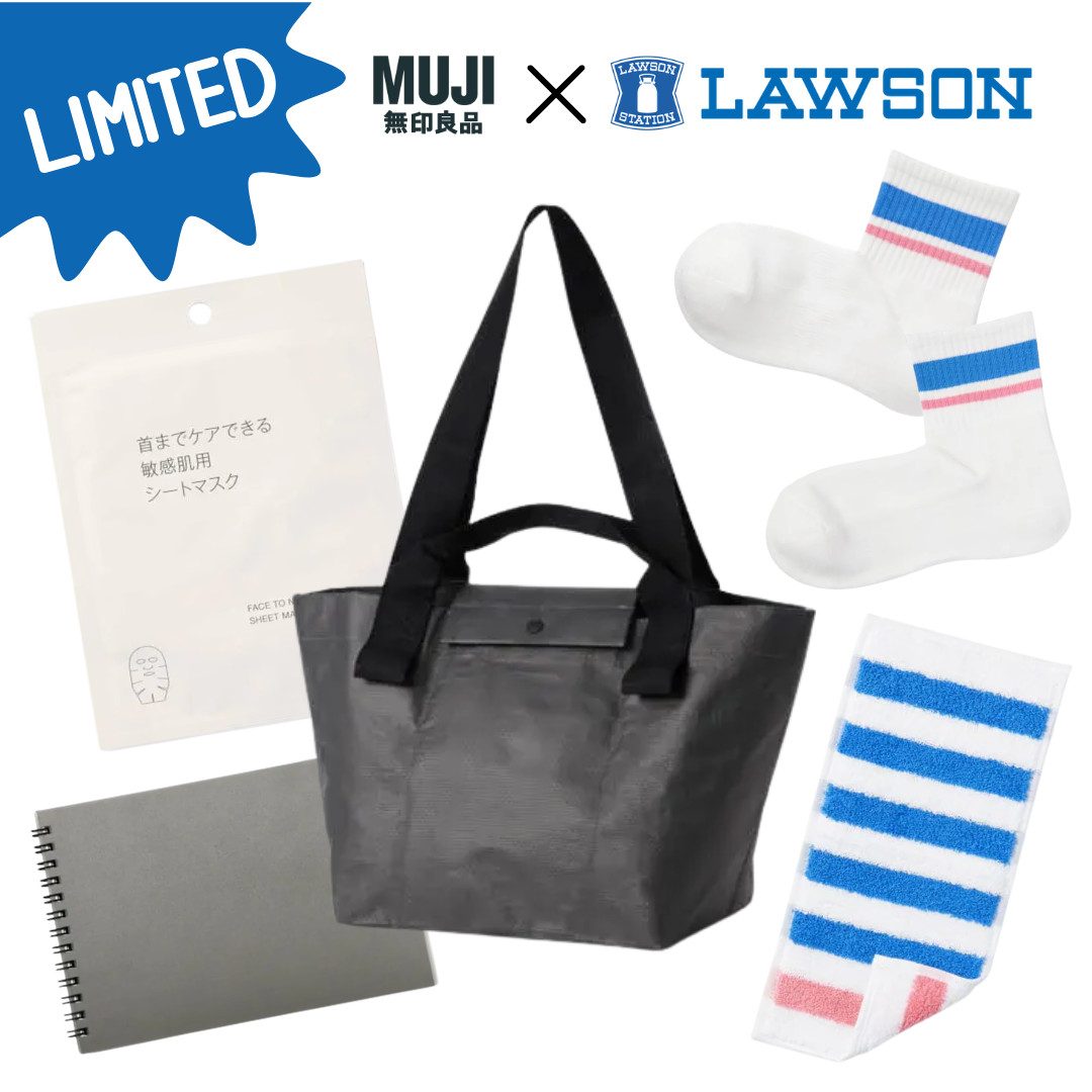 MUJI x LAWSON Limited Collaboration 6-Piece Set Tote Bag Sheet Mask Socks Japan