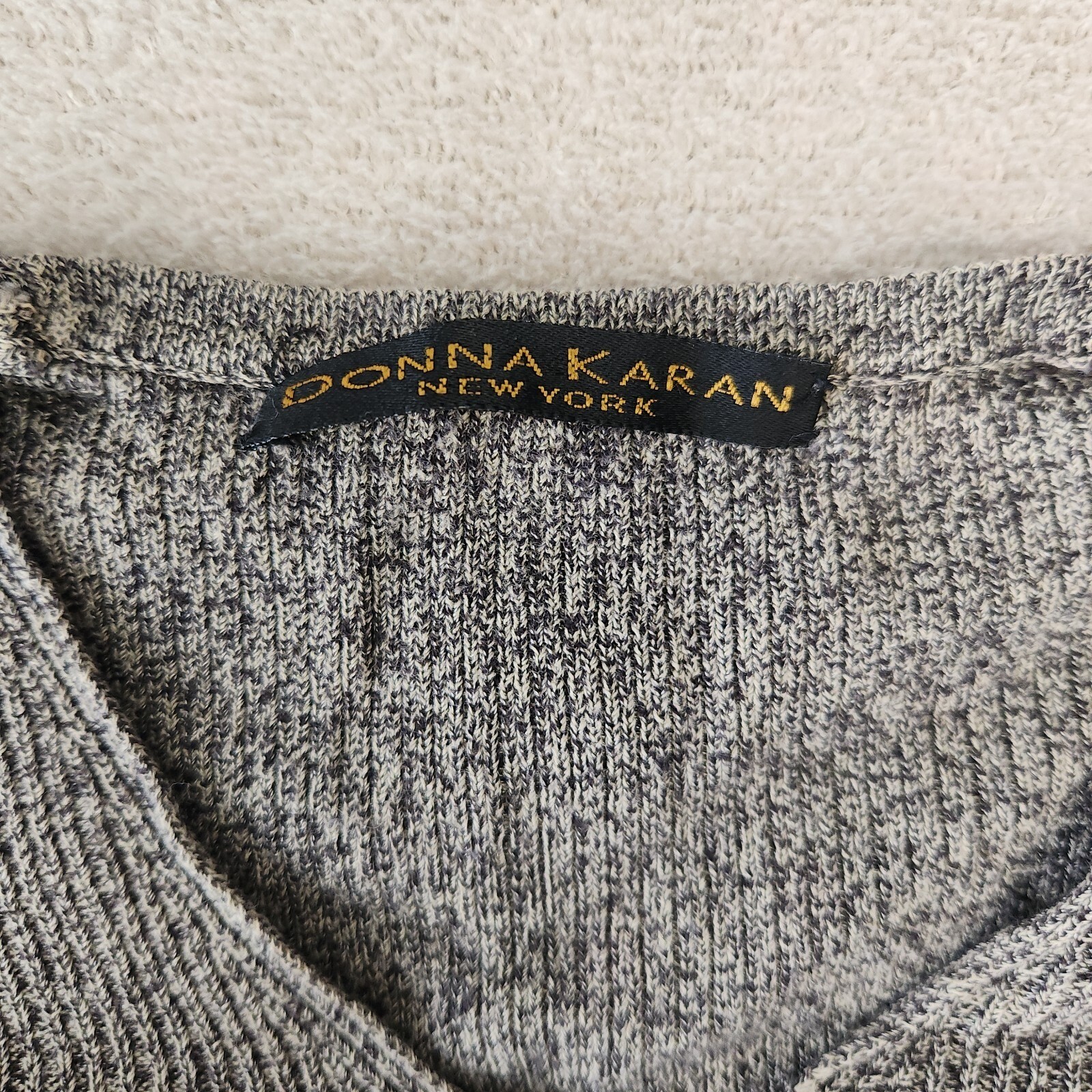 Donna Karan Vintage Gray Ribbed Knit Sweater 90s Minimalist Designer Small