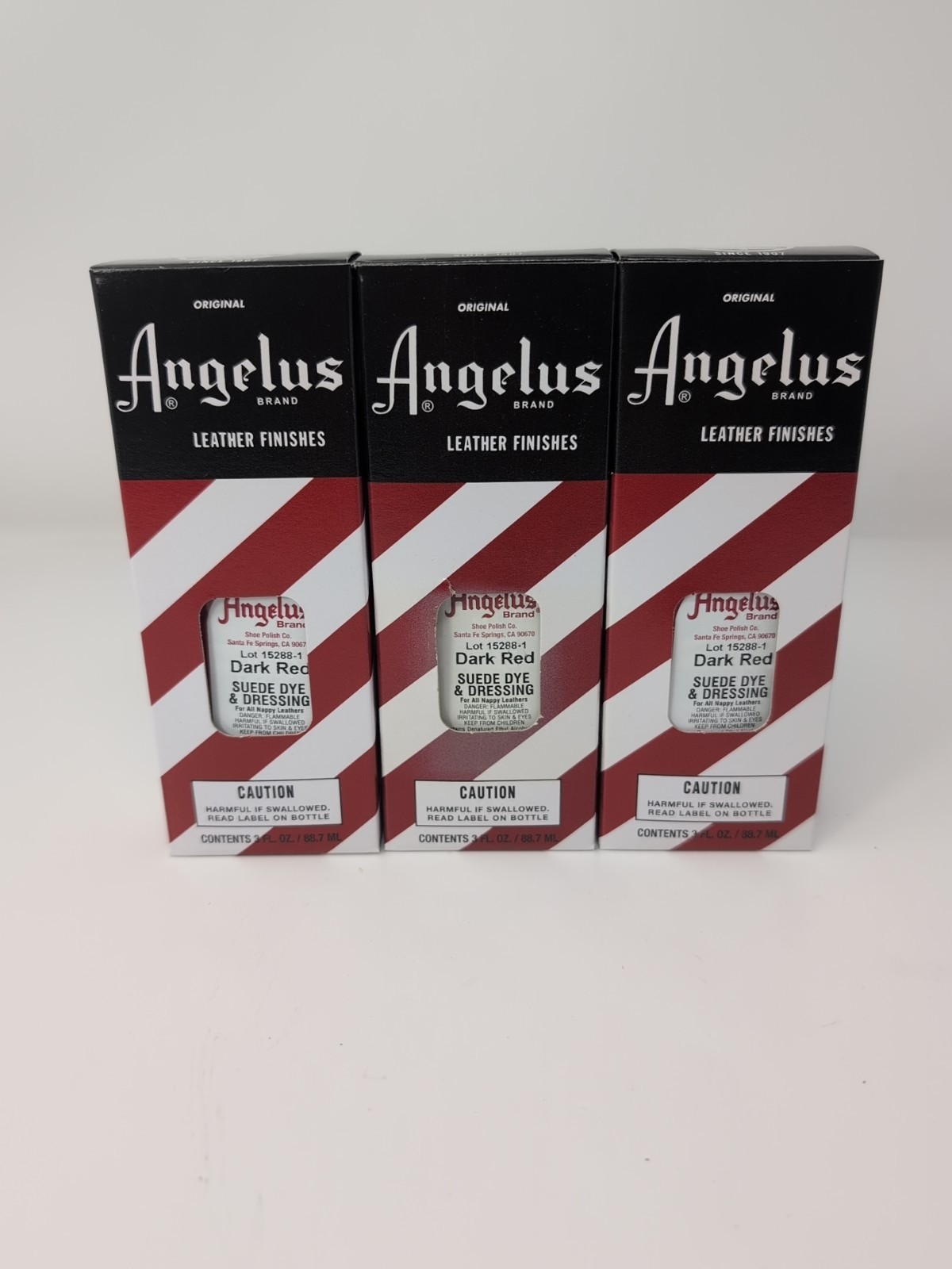 Lot Of 3 Angelus Suede Dye & Dressing 3 Fl Oz Bottle W/ Applicator Dark Red