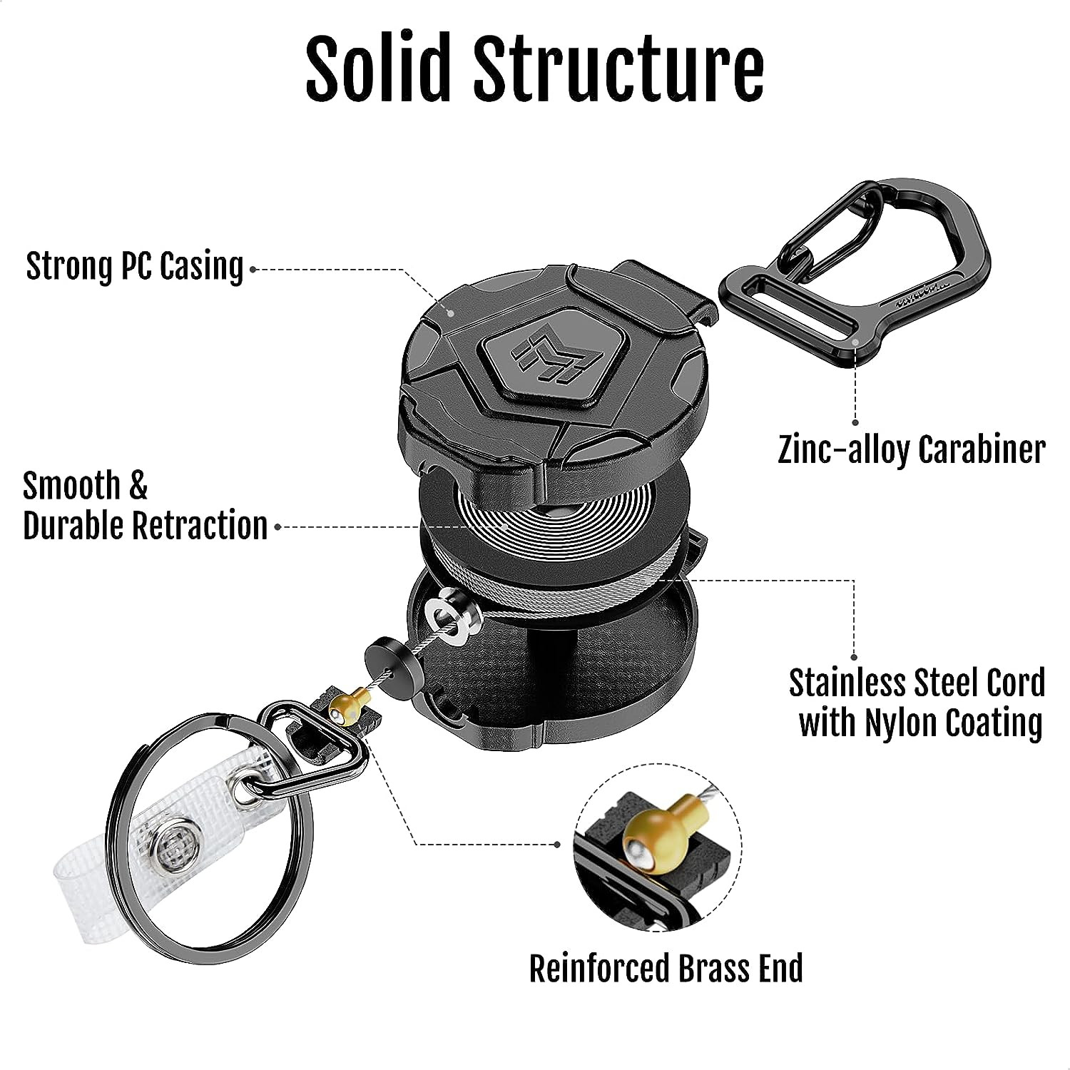 2-Pack Retractable Keychain, Heavy Duty Carabiner Badge Holder, Tactical ID Badg