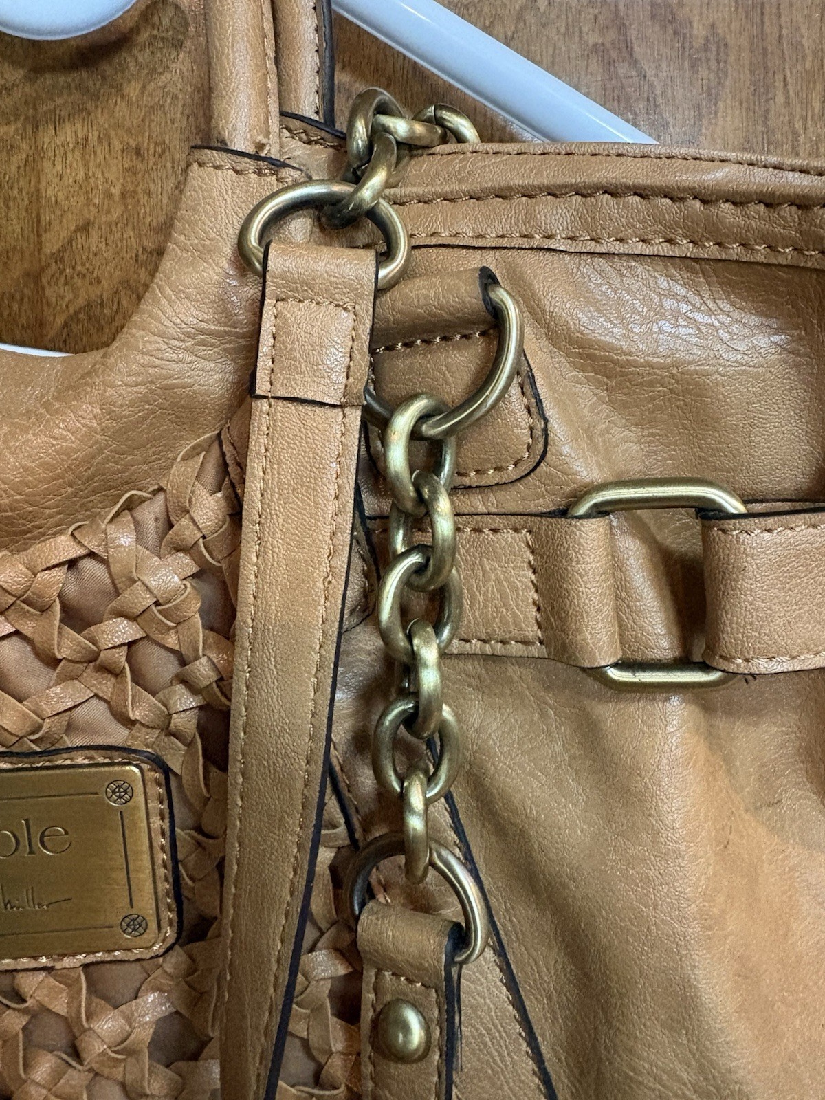Nicole by Nicole Miller Tan Satchel Top Handle Bag Detachable Strap Magnetic