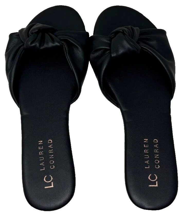 LC Lauren Conrad Women’s Cedar Knotted Slip On Slide Sandals Black Size:7 128S