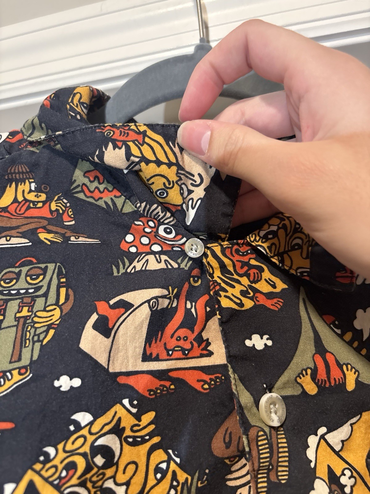 Killer Acid No Bad Trips Print Camp Shirt Button Up Mens Sz Small Mushrooms