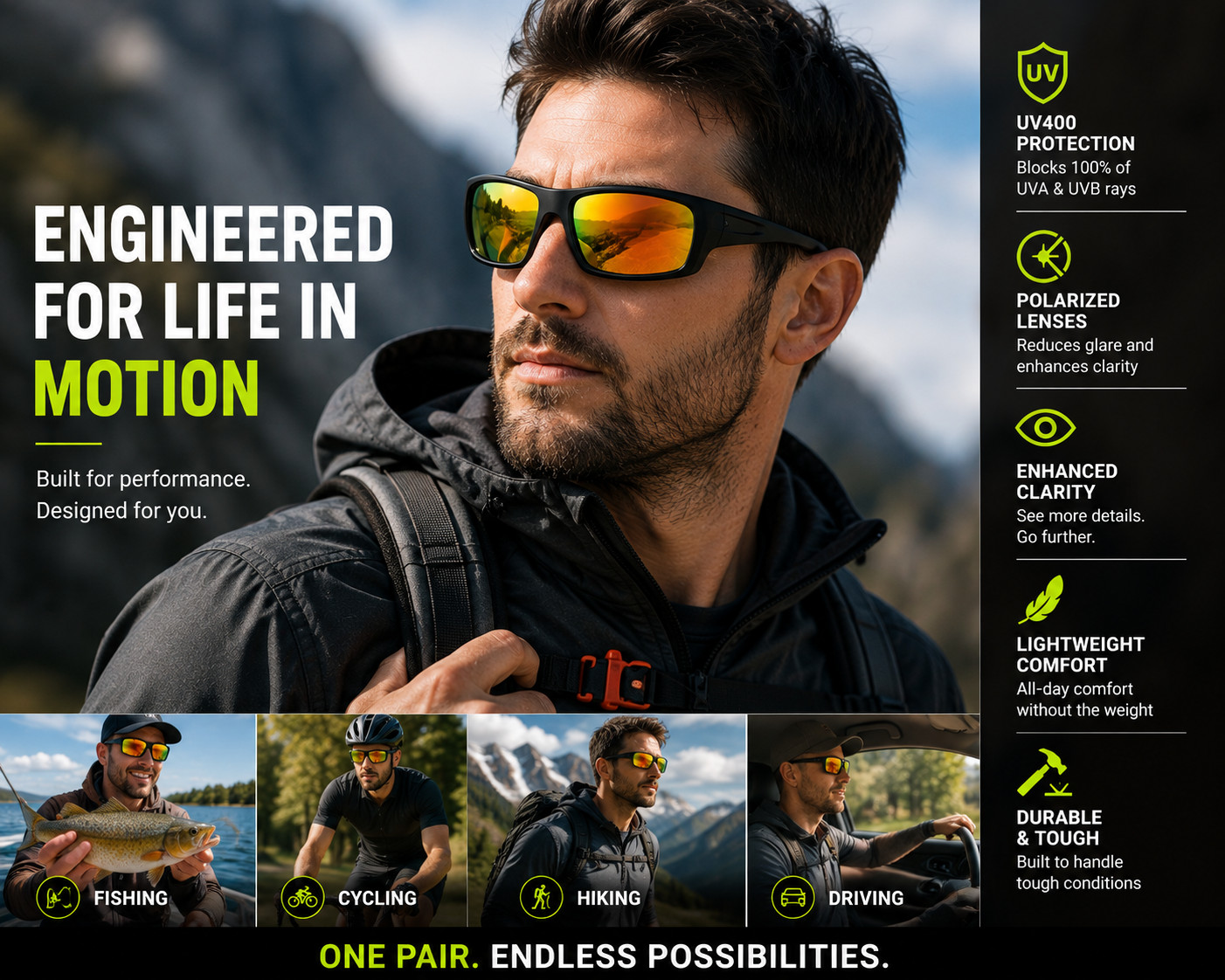 Premium Black Men’s 2 Pair Sunglasses with Mirror Lens