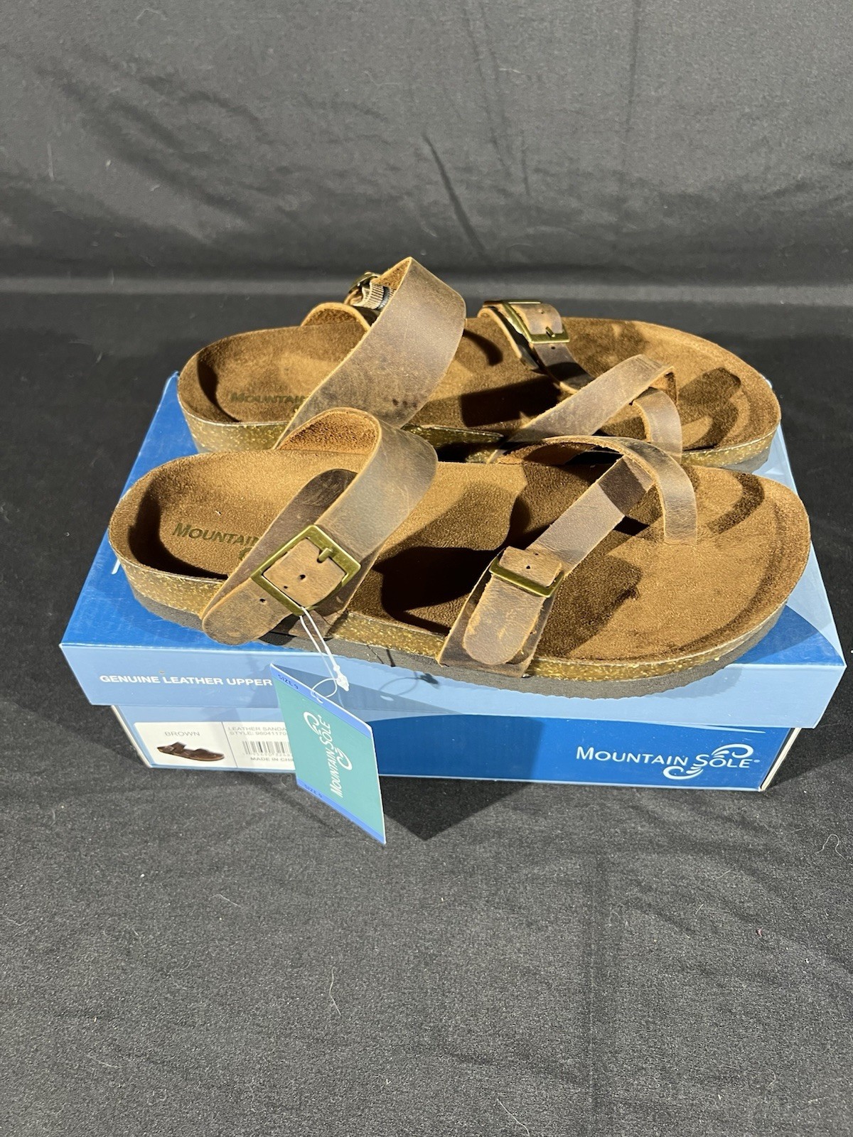 Mountain Sole Women’s Birk Style Slip On Sandals, Brown, Leather Straps, Size 9