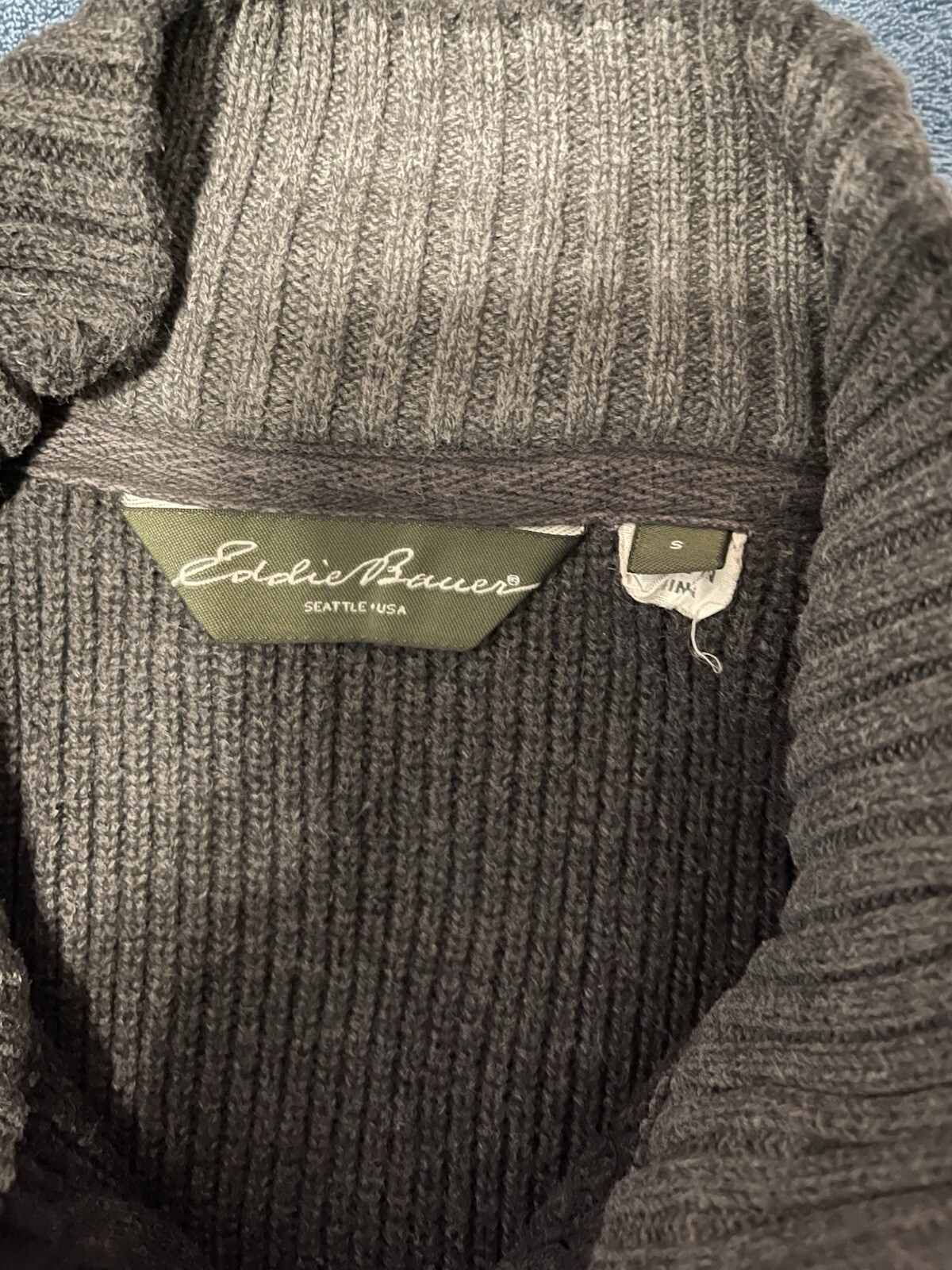 EDDIE BAUER SIGNATURE COTTON QUARTER ZIP MEN CHARCOAL CHEST STRIPE SWEATER SMALL