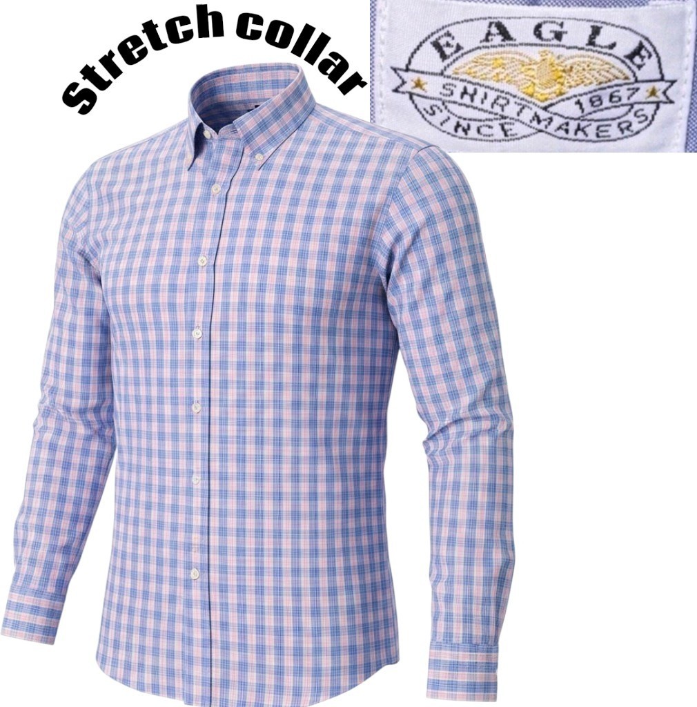 EAGLE SHIRTMAKER Plaid XL Blue Pink Easter DRESS SHIRT-16 1/2 32/33 NON IRON