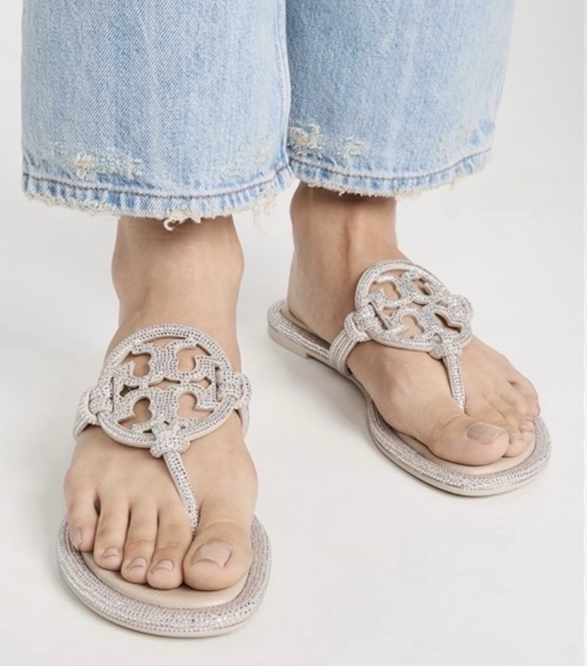 Tory Burch Stone Gray Miller Pavé Crystal Knotted Sandals