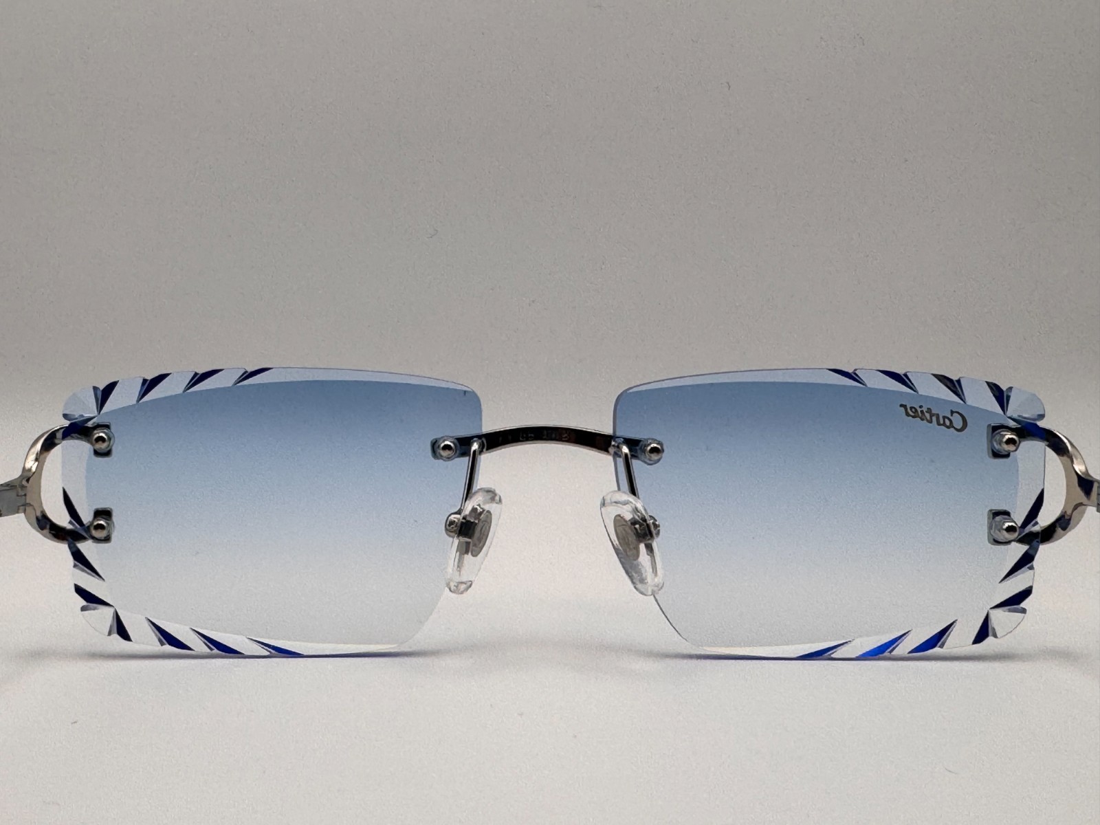 Cartier Big C Decor Frameless Diamond Cut Blue Lens/Silver Frame