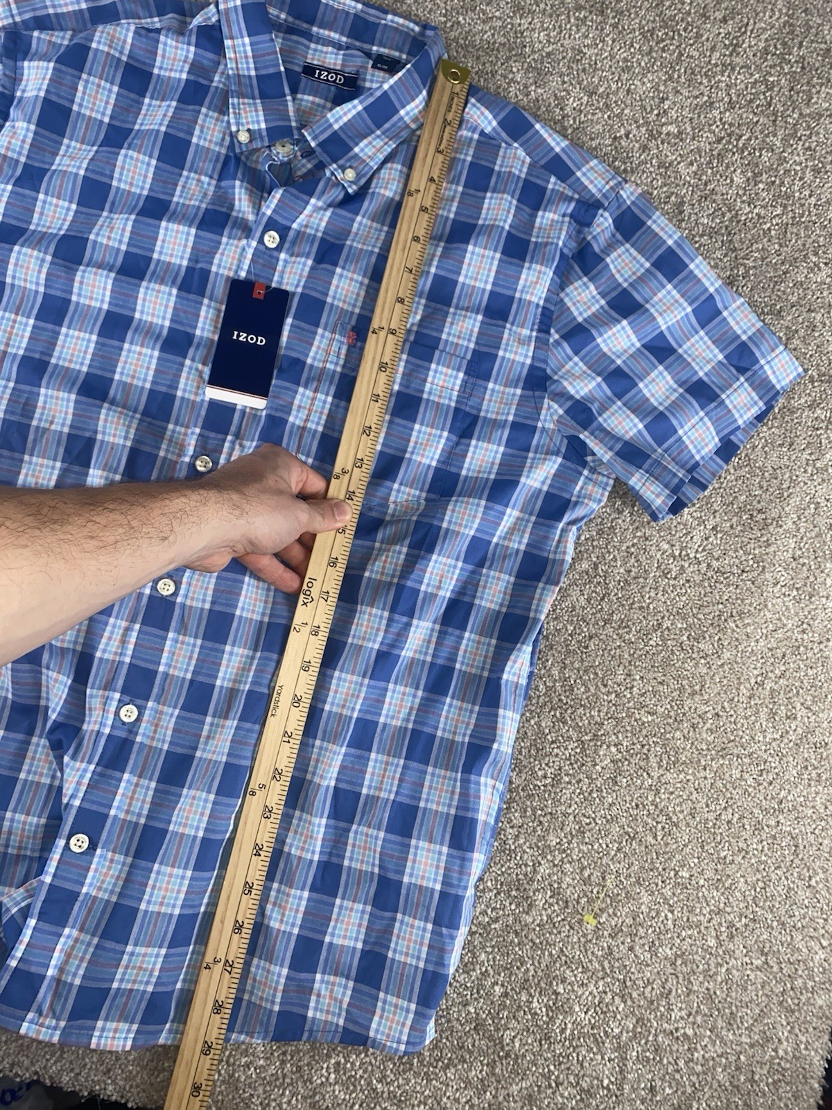 IZOD Bright Cobalt Essen Woven Premium Plaid Shirt Mens XL Preppy Cotton/Poly