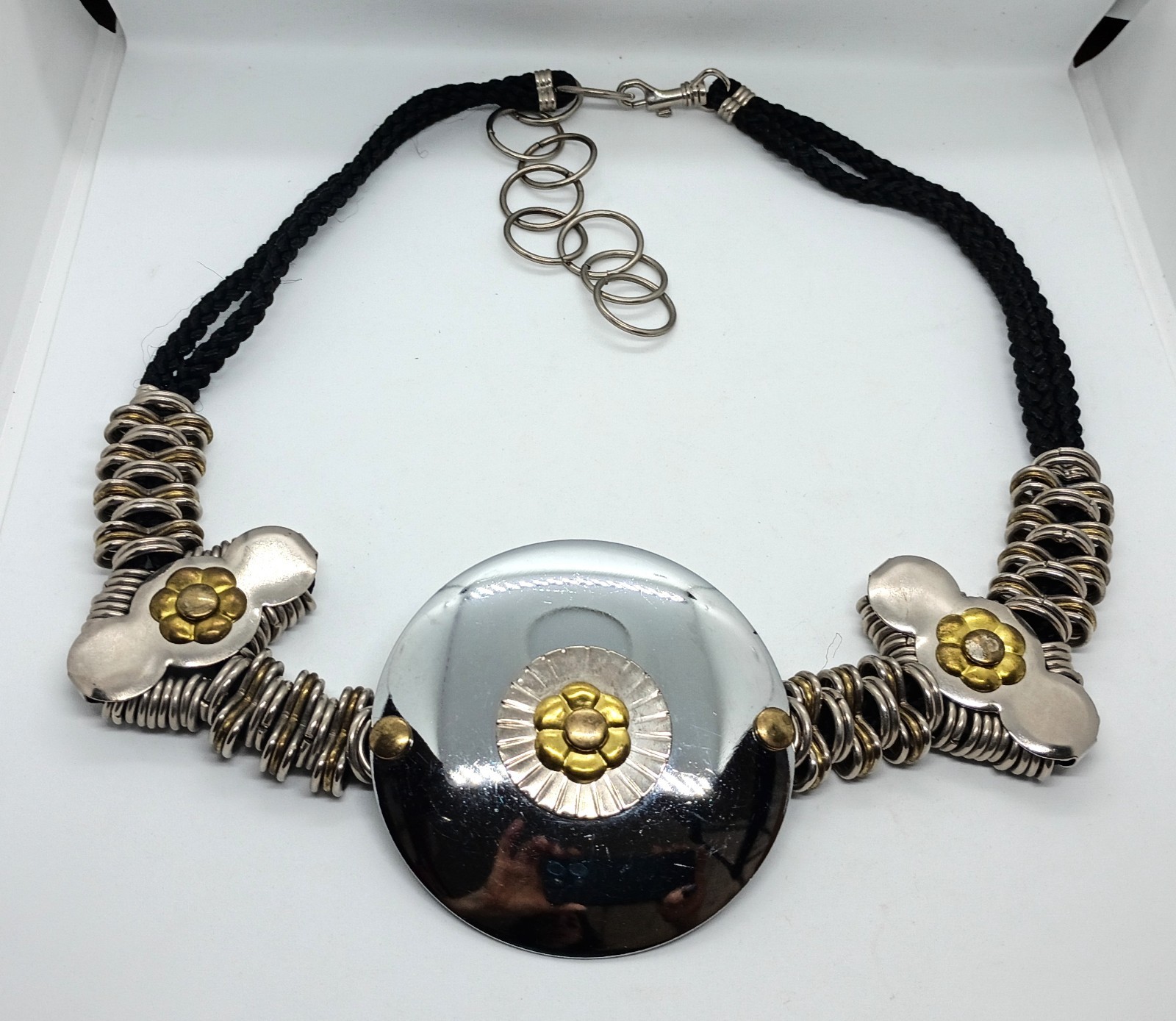 Vintage 1980s/1990s Boho Statement Belt Silver and Gold Metal Accents Medallion
