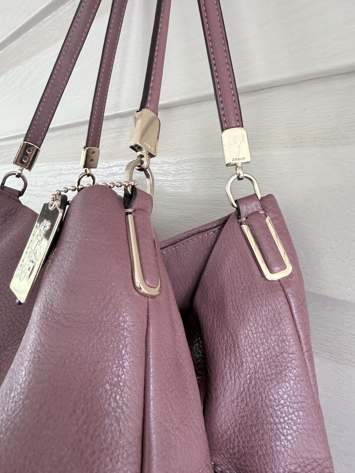Coach Madison Phoebe Misty Mauve Pebbled Leather Shoulder Bag 26224 Gold