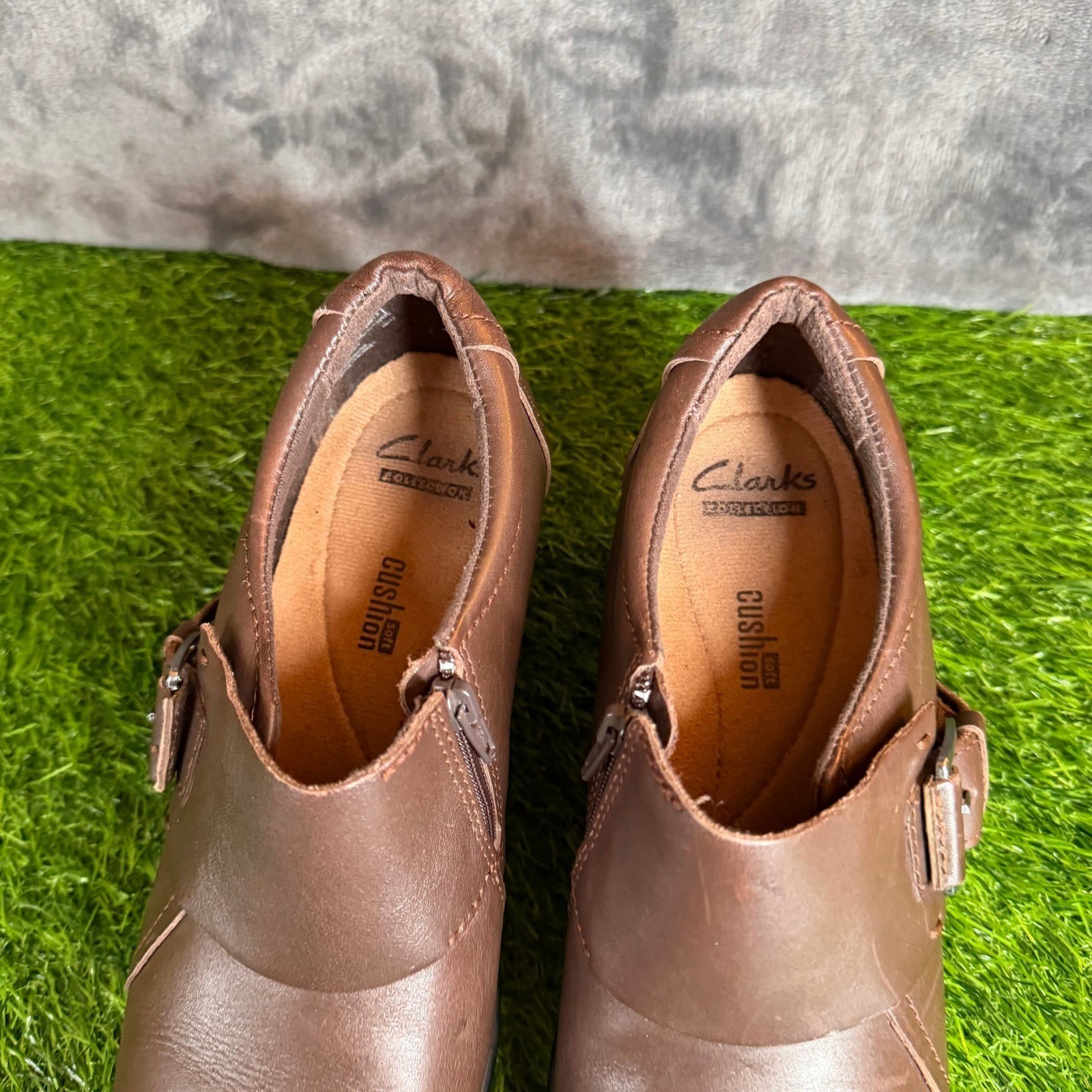 Clarks Collection Shooties Womens Size 8 Brown Leather Buckle Zip Ankle Boots