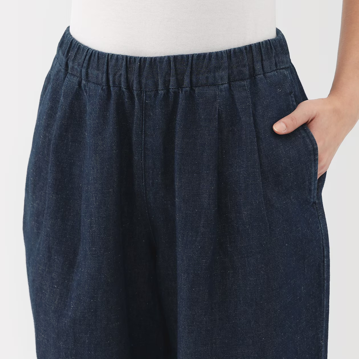 MUJI Womens Organic Cotton Linen Denim Easy Wide Pants Dark Navy FedEx